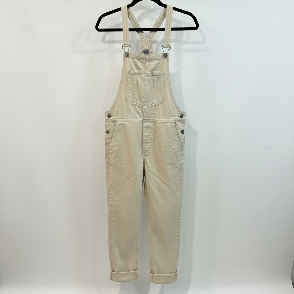 aerie Cream Denim Overalls with Rolled Cuffs and Linen blend